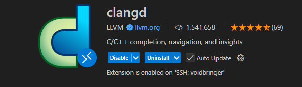 Screenshot of clangd extension in VS Code